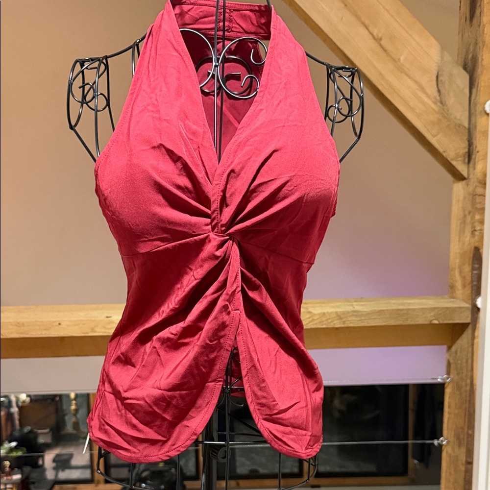 Commense Crimson Twist Front Blouse